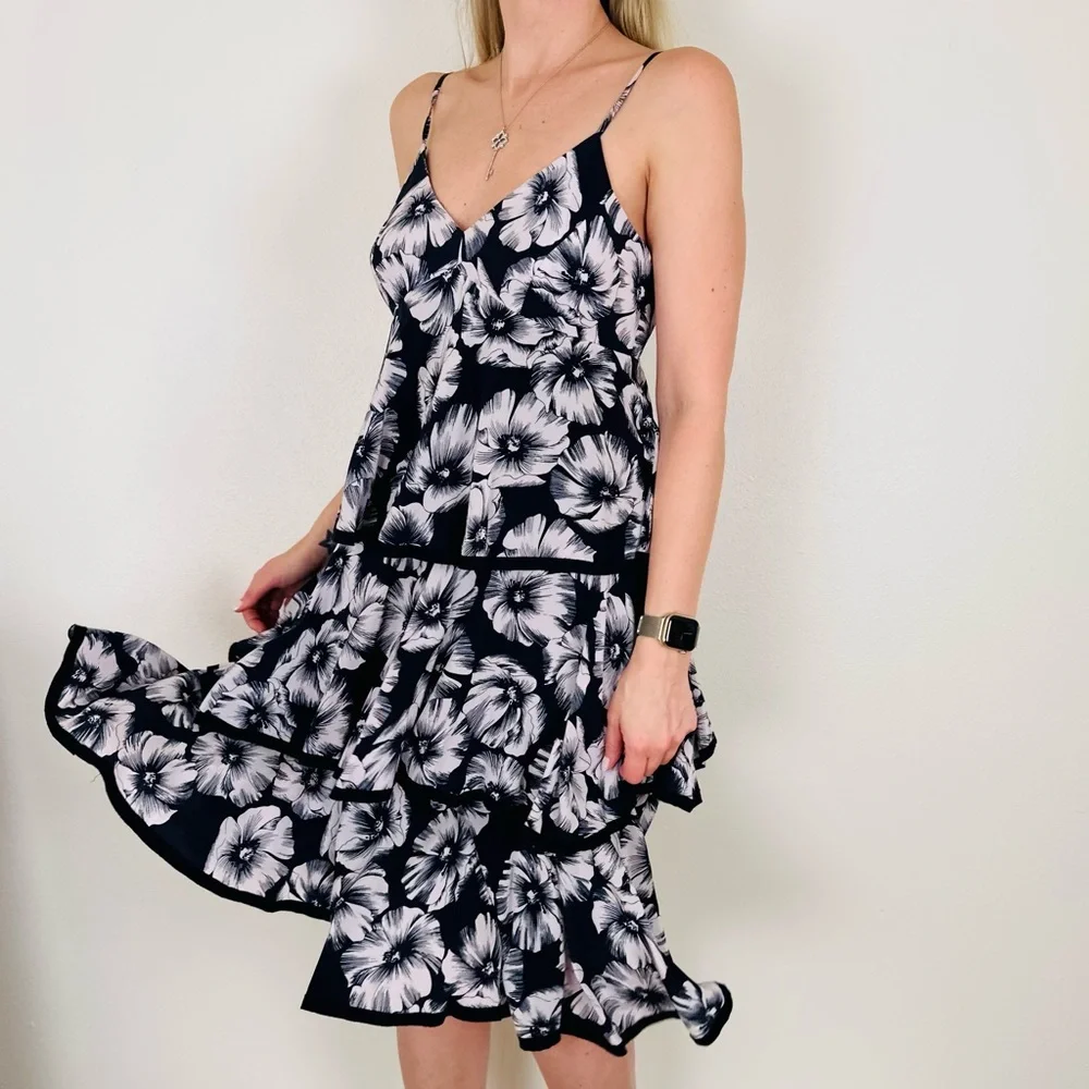 J. Crew Floral Tiered Ruffle 100% Silk Thin Straps Midi Dress